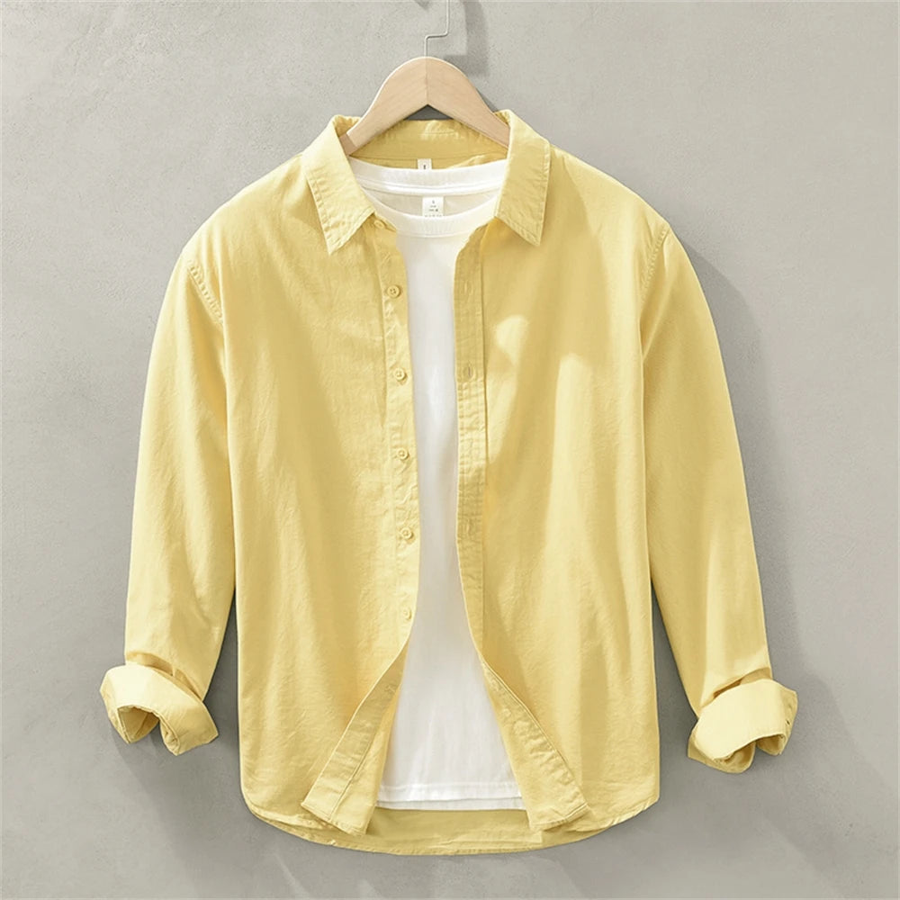 Mens Long Sleeve Cotton Casual Shirt for Work Spring Autumn Clothing