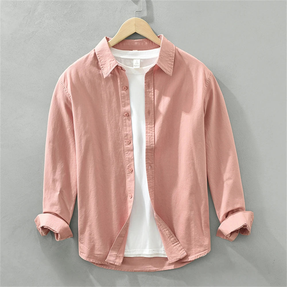 Mens Long Sleeve Cotton Casual Shirt for Work Spring Autumn Clothing