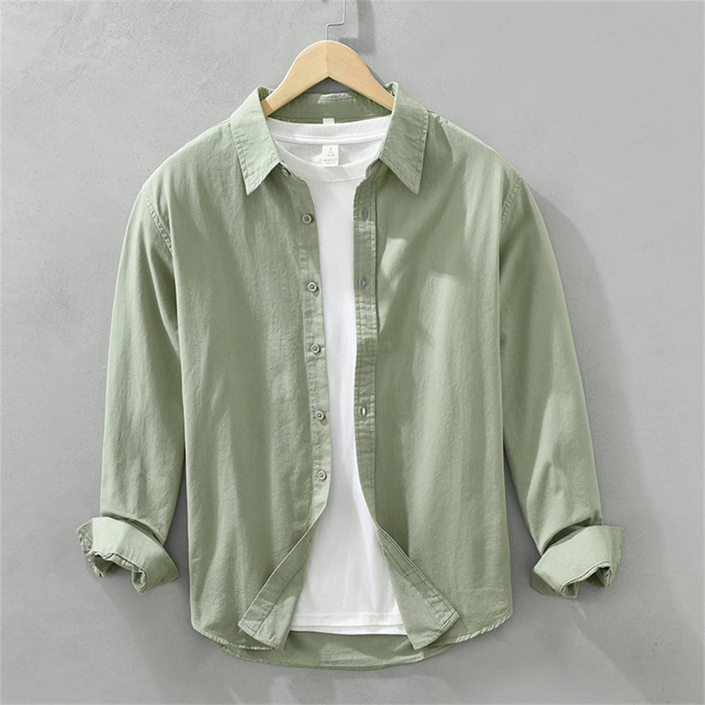 Mens Long Sleeve Cotton Casual Shirt for Work Spring Autumn Clothing