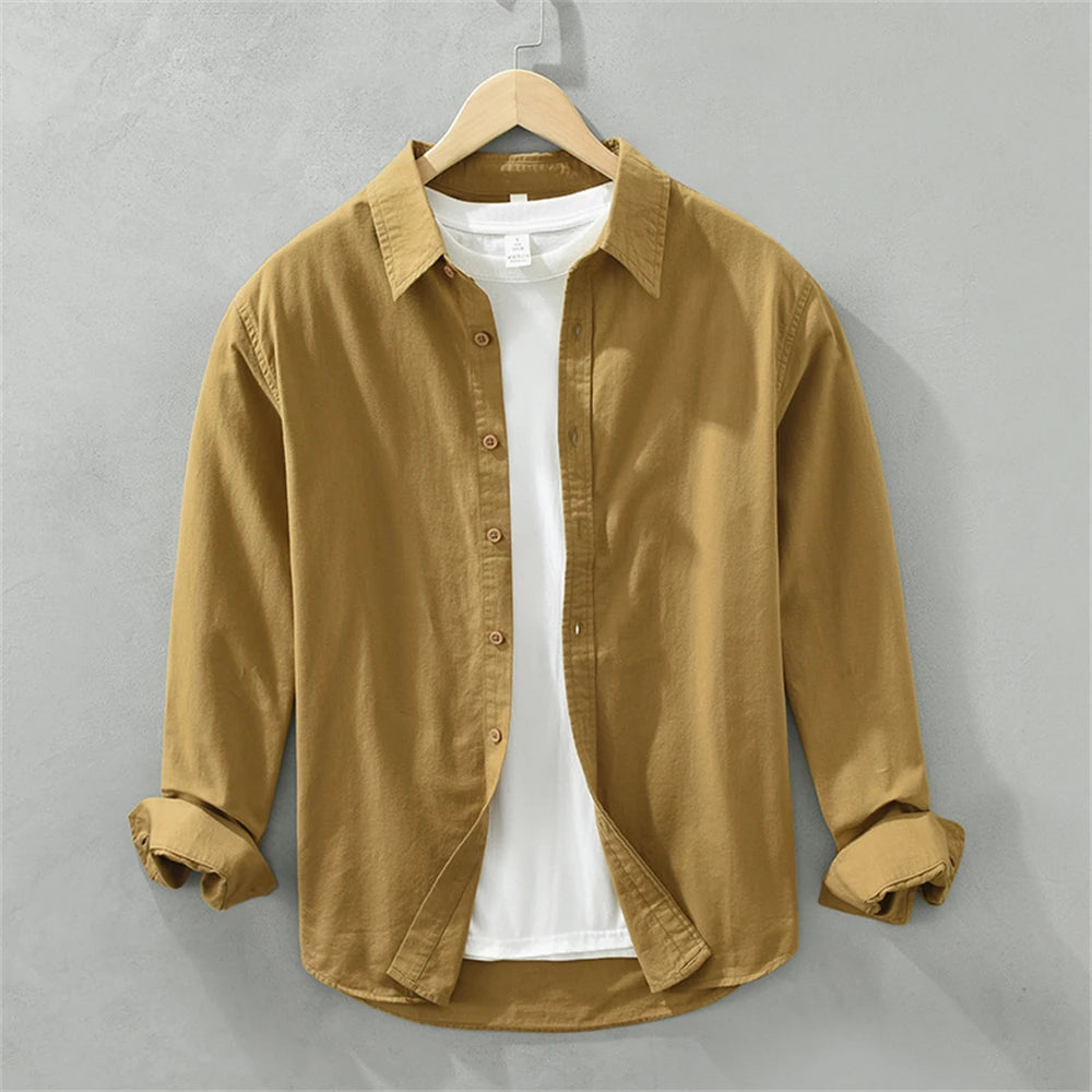 Mens Long Sleeve Cotton Casual Shirt for Work Spring Autumn Clothing