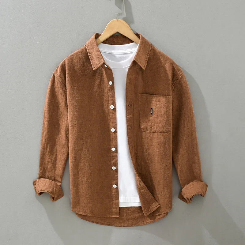Mens Cotton Linen Casual Shirt Spring Fall Turn Down Collar