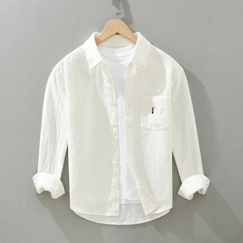Mens Cotton Linen Casual Shirt Spring Fall Turn Down Collar