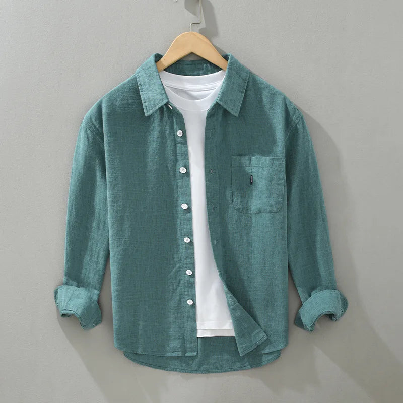 Mens Cotton Linen Casual Shirt Spring Fall Turn Down Collar