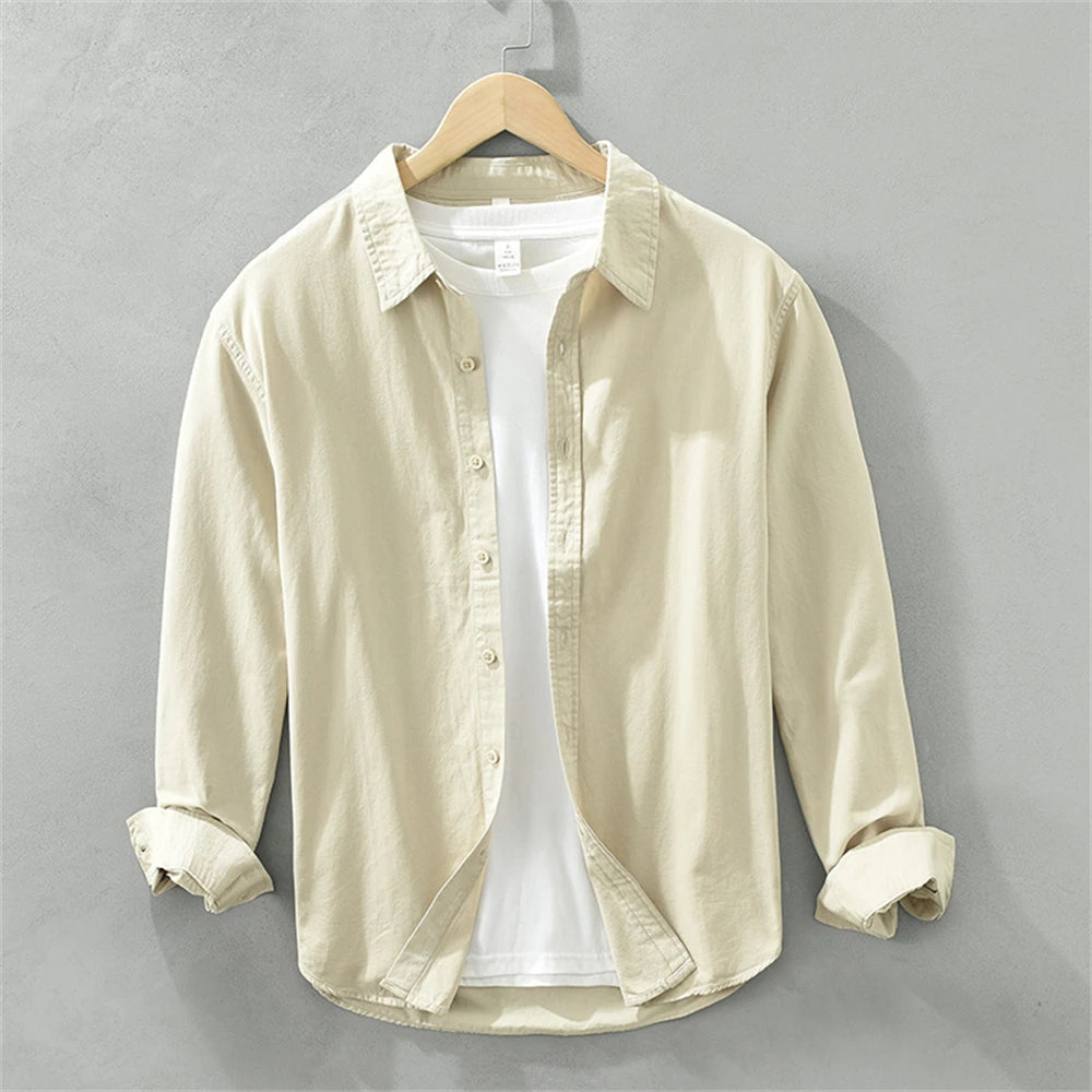 Mens Long Sleeve Cotton Casual Shirt for Work Spring Autumn Clothing