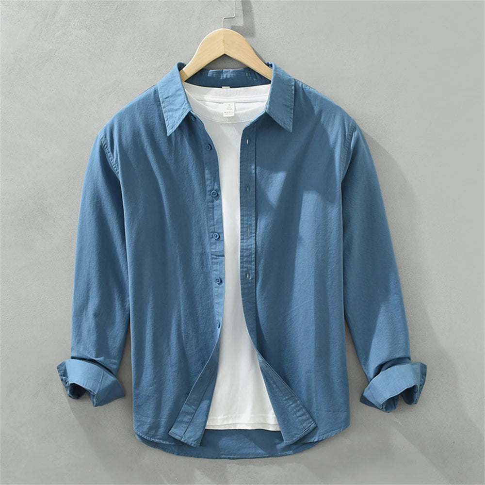 Mens Long Sleeve Cotton Casual Shirt for Work Spring Autumn Clothing