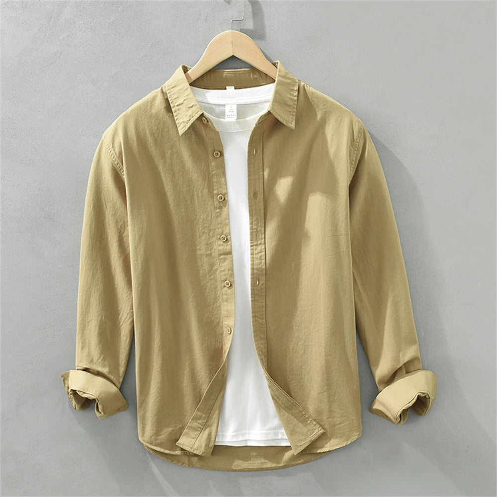 Mens Long Sleeve Cotton Casual Shirt for Work Spring Autumn Clothing