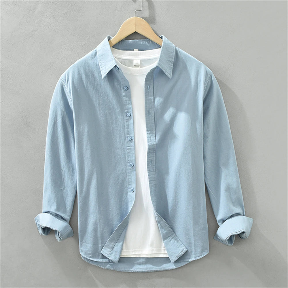 Mens Long Sleeve Cotton Casual Shirt for Work Spring Autumn Clothing