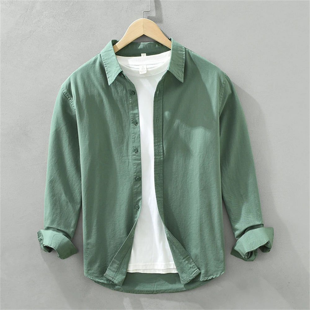 Mens Long Sleeve Cotton Casual Shirt for Work Spring Autumn Clothing
